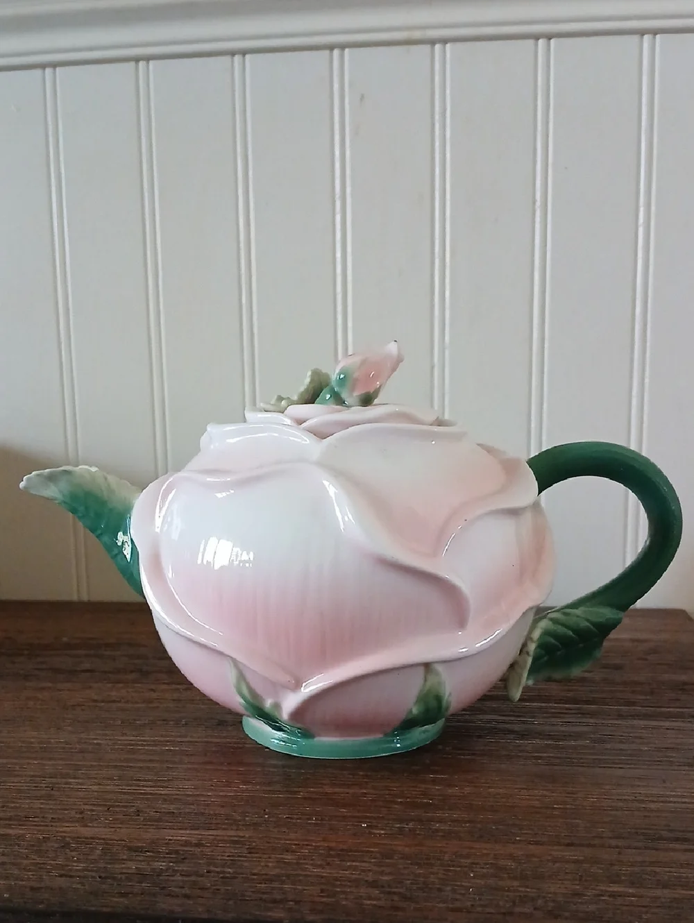 Pier 1 Imports Pink Rose Bud Shaped Flower Teapot Handpainted Flowers Ornate